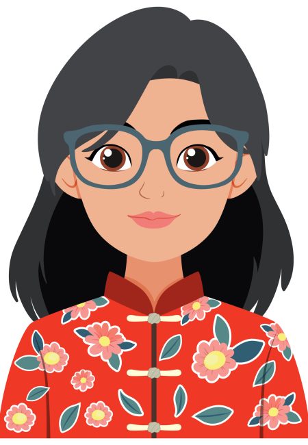Woman wearing glasses and a floral costume